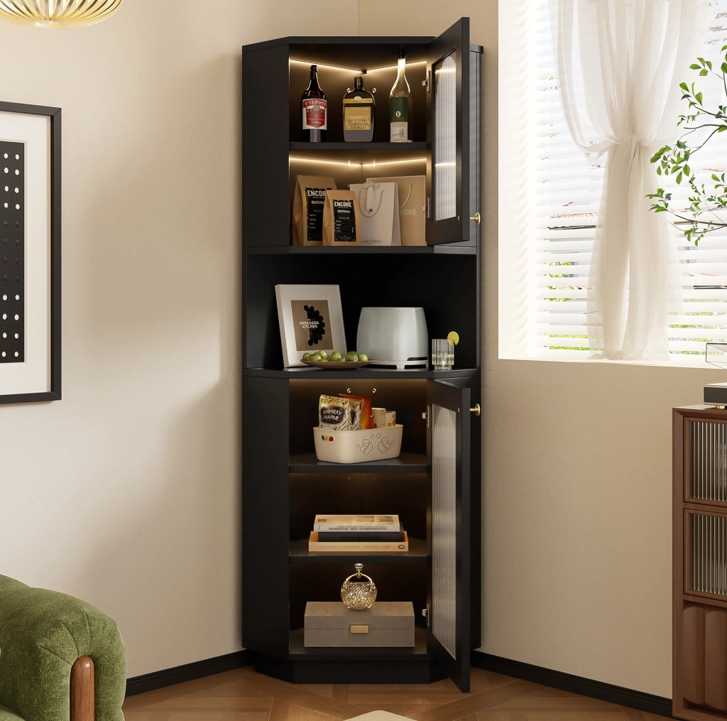 Mobile bagno angolare con luce interna; MDF; nero