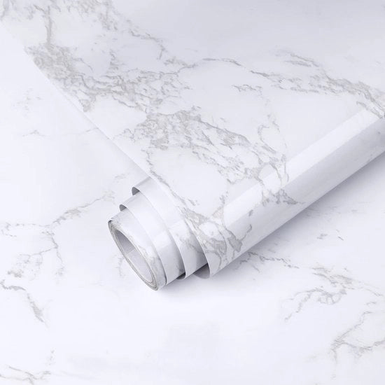 Tappezzeria Autoadesiva Bianco Marmo - Carta da Parete in Vinile 60x300cm - Facile da Applicare - Adatto per Cucina/Camera da Letto - Tessuto Naturale