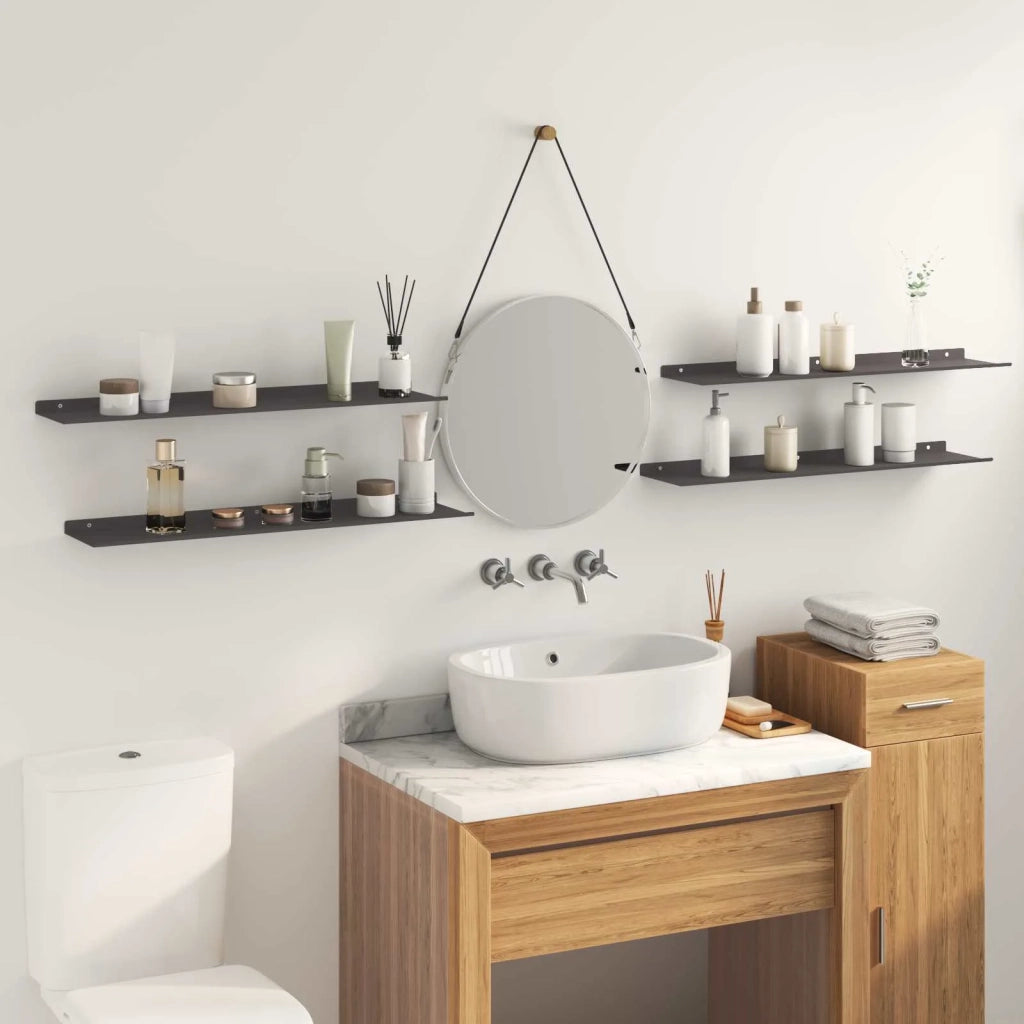 Mensola sospesa 4 pcs Nero 80 x 18 x 2,5 cm Acciaio 8004033