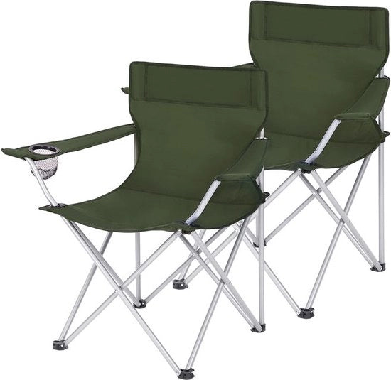 Set di 2 Sedie da Campeggio - Sedia Portatile - Sedia a Coda di Cavallo - Sedia Leggera - Sedia da Campeggio con Bracciali - Sedia da Pic-nic - Sedia da Campeggio Sostenibile - Verde - 84 x 52 x 81 cm (L x P x A)