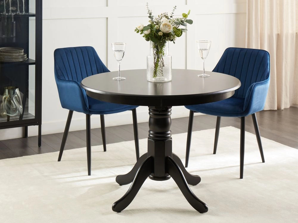 Tavolo da pranzo rotondo in legno retrò con piedistallo 100 cm nero stile retrò vintage