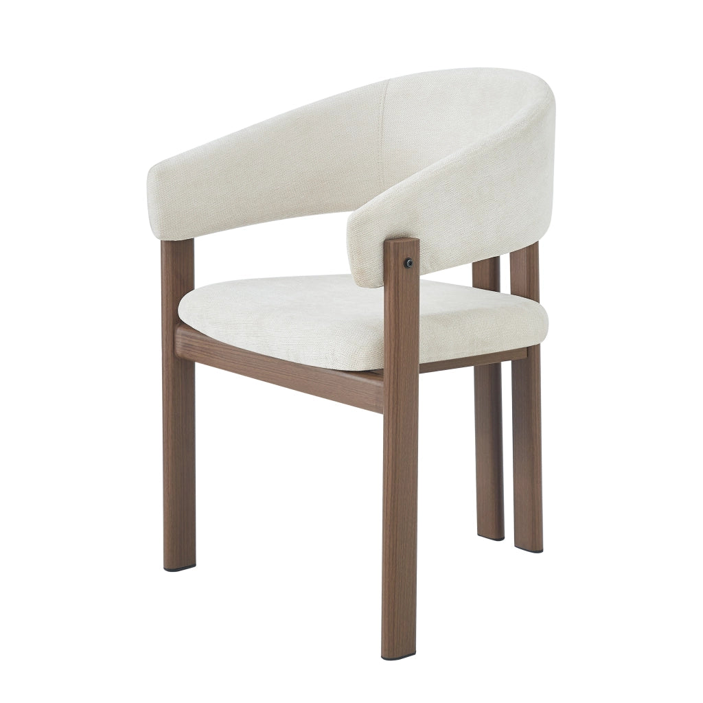 Set di sedie da pranzo con braccioli da 6 pezzi in metallo effetto noce con rivestimento in lino beige