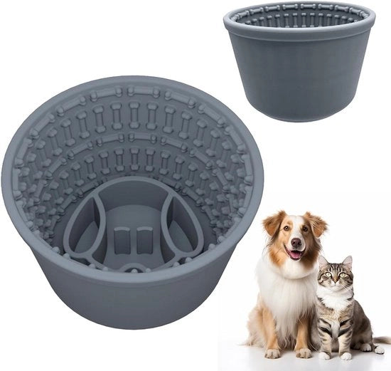 Anti-schrokbak per cani - Grande ciotola per cani a forma di tonno - Resistente a temperature fino a 100 gradi - Resiste al lavastoviglie - Previene sovracarico e gonfiore - Blu-grigio