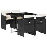 Set da Pranzo da Giardino 5 pz | Set Salotto da Giardino Nero con Cuscini in Polyrattan