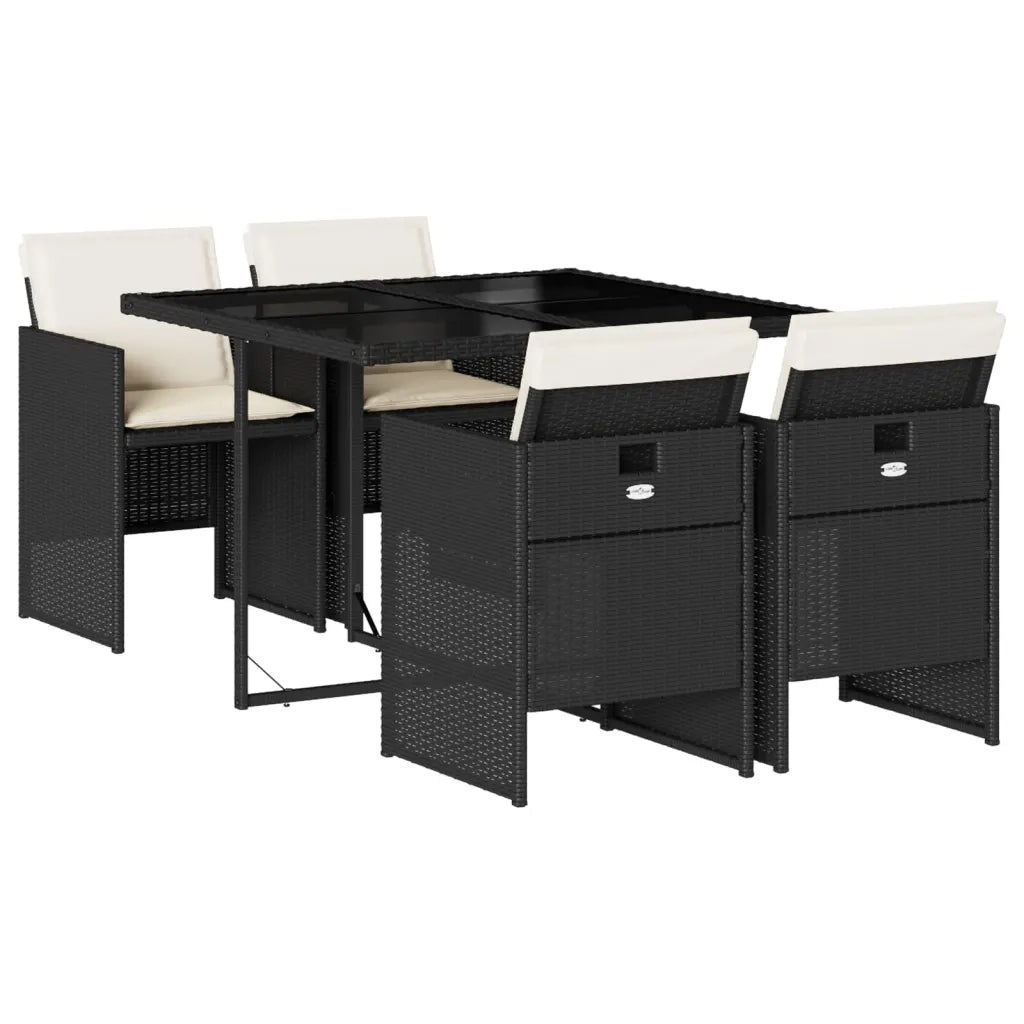 Set da Pranzo da Giardino 5 pz | Set Salotto da Giardino Nero con Cuscini in Polyrattan