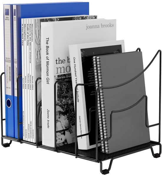 Organizzatore di scrivania A4 metallico per documenti e archiviazione, capiente per riviste e lettere, nero