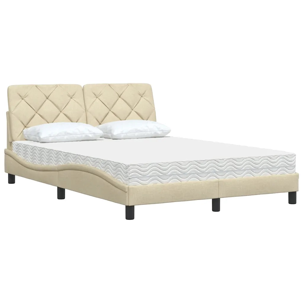 Letto con Materasso Crema 140x19 cm in Tessuto 3310739