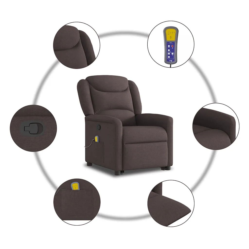 Poltrona Alzapersona Massaggi Reclinabile Marrone Scuro Tessuto 3303209