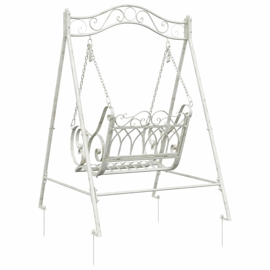 Panchina a Dondolo Acciaio 113 x 121,5 x 168 cm Bianco Antico 3429260