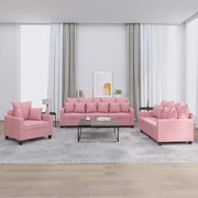 Set di Divani 3 pz con Cuscini rosa in Velluto