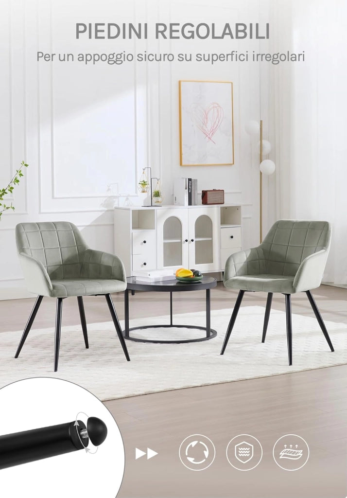 Sedia per Sala da Pranzo Imbottita, Poltroncina in Velluto,Sedia da Cucina con Braccioli e Schienale, Gambe in Metallo, moderne,Grigio, BH93gr-1