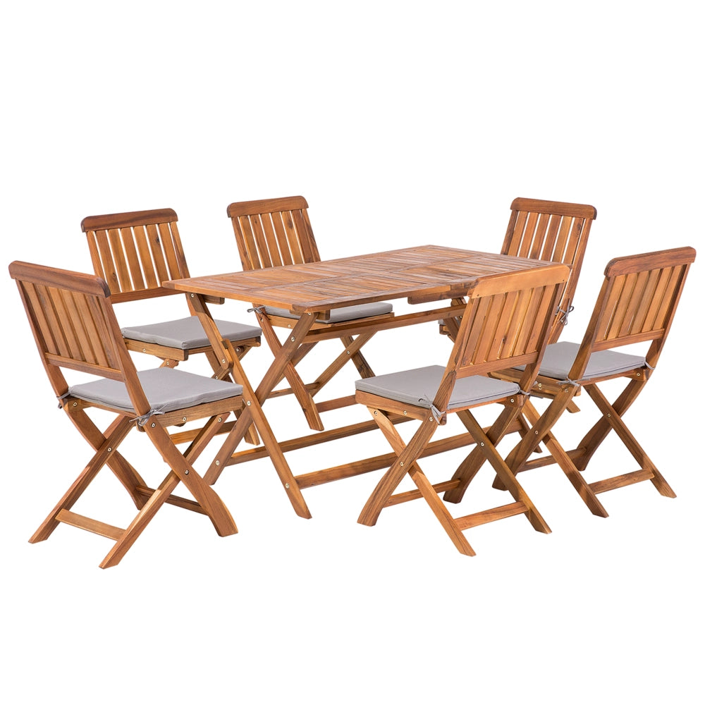 Set da pranzo da giardino Sedie pieghevoli in legno di acacia con cuscini 6 posti 140 x 75 cm