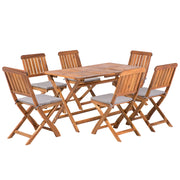 Set da pranzo da giardino Sedie pieghevoli in legno di acacia con cuscini 6 posti 140 x 75 cm