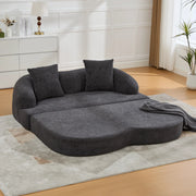 Divano letto a due posti convertibile con due cuscini e schienale ergonomico in chenille grigio scuro