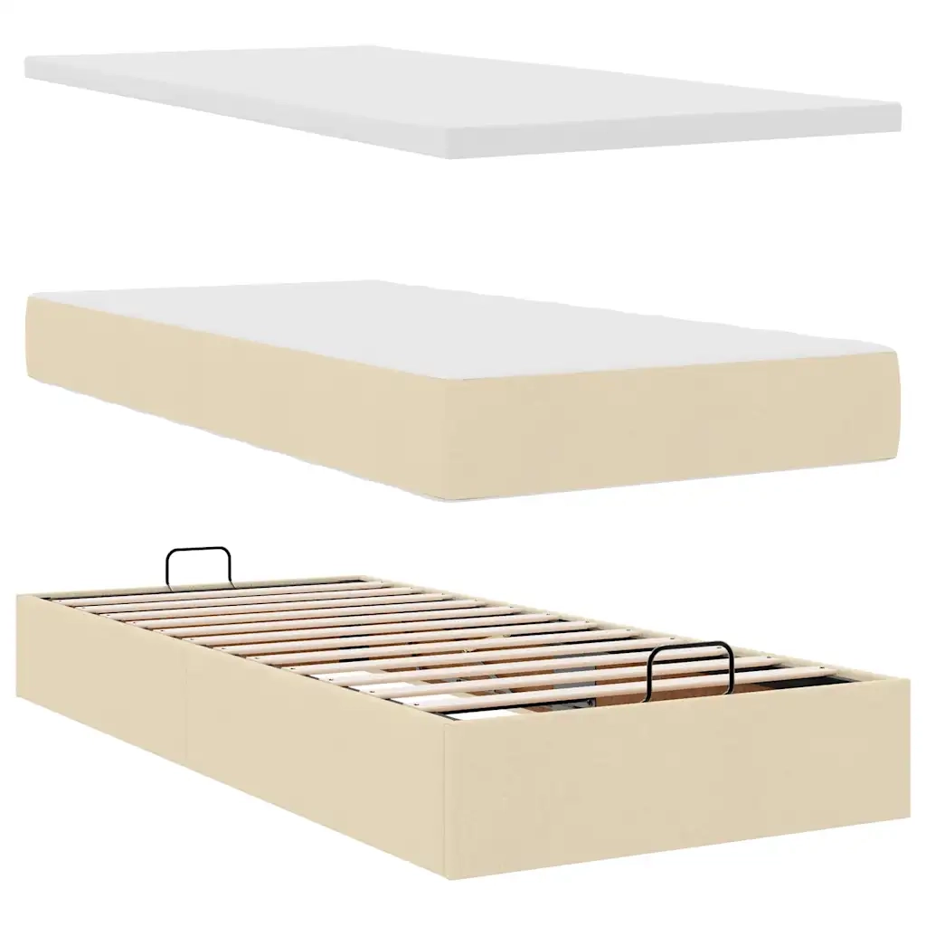 Struttura Letto Pouf con Materassi Crema 160x200 cm in Tessuto 3312013