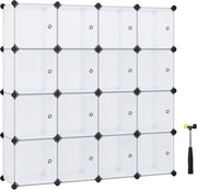 SONGMICS Armadio a 16 Cubi, Portaoggetti Organizzatore, Armadietto Mobiletto con Ante, per Abiti Scarpe Libri, Facile da Assemblare, Bianco LPC44BS