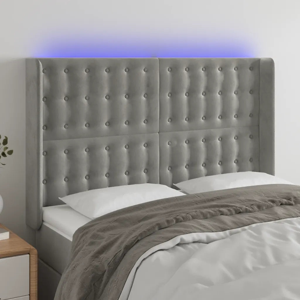 Testiera | Testata a LED Grigio Chiaro 147x16x118/128 cm in Velluto