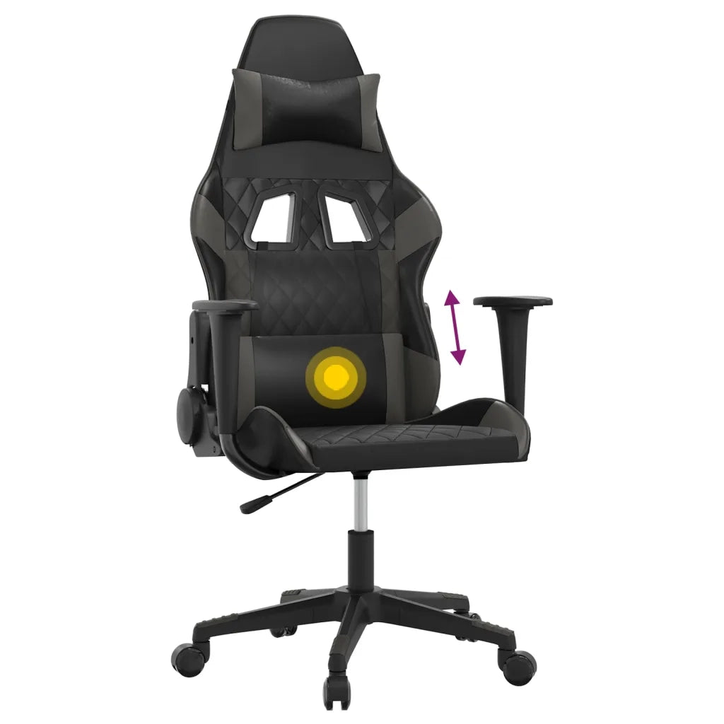 Sedia da Gaming | Sedia da e-sports Massaggiante Nero e Grigio in Similpelle