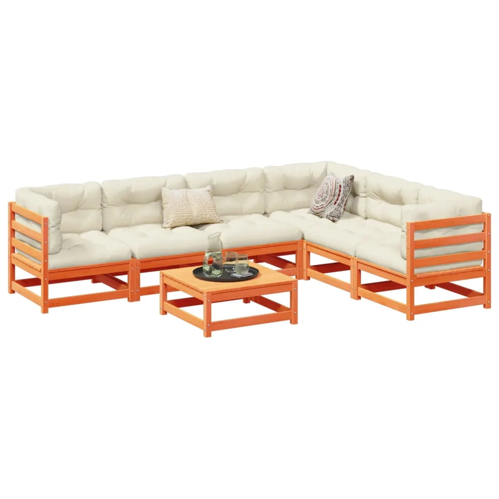 Set Divani da Giardino 7 pz Marrone Cera Legno Massello Pino 3299464