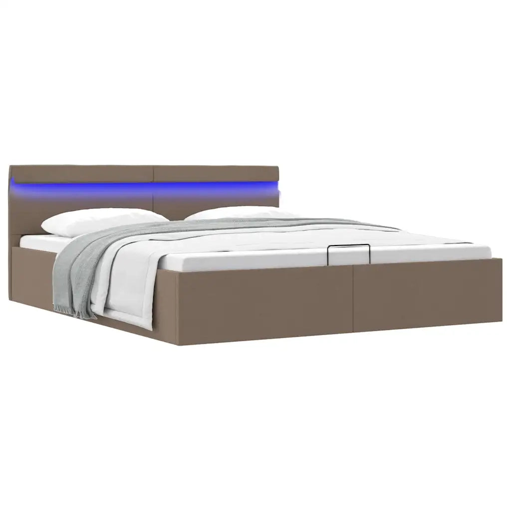 Letto matrimoniale | Letto per adulti | Giroletto Idraulico Contenitore LED Tortora Tessuto 160x200cm