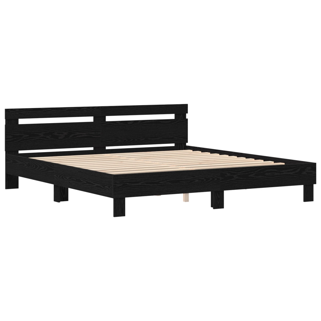 Telaio letto legno Rovere nero Legno massello 200 x 200 cm