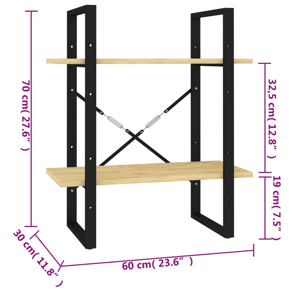 Libreria a 2 Ripiani-Scaffale per Libri-Mobile di Stoccaggio 60x30x70 cm in Legno Massello di Pino