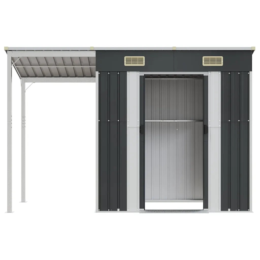 Capanno Giardino Tetto Esteso Antracite 277x107x181cm Acciaio 364526