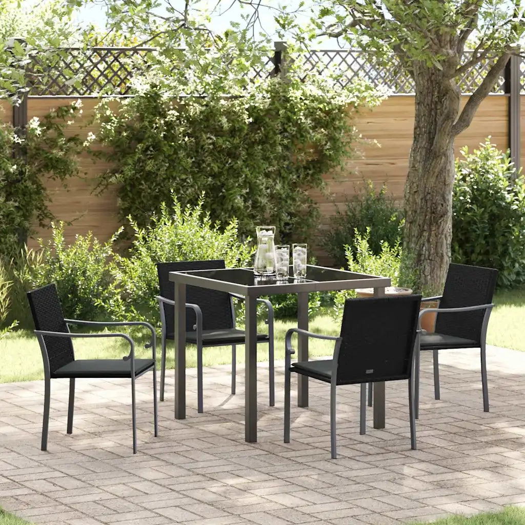 Set da Pranzo per Giardino 5 pcs Nero e Grigio Rattan in PE