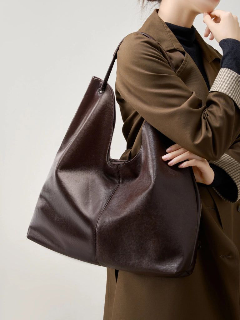 Borsa a mano da donna in vera pelle, marrone.