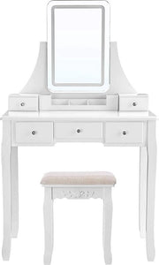 Tavolo per il trucco con illuminazione LED - 5 prese - con sgabello - 80 x 40 x 137,5 cm (l x b x h)