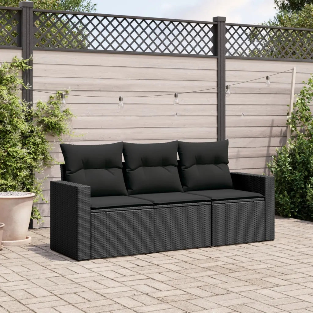Set Divani da Giardino 3 pz | Set Salotto da Giardino con Cuscini in Polyrattan Nero