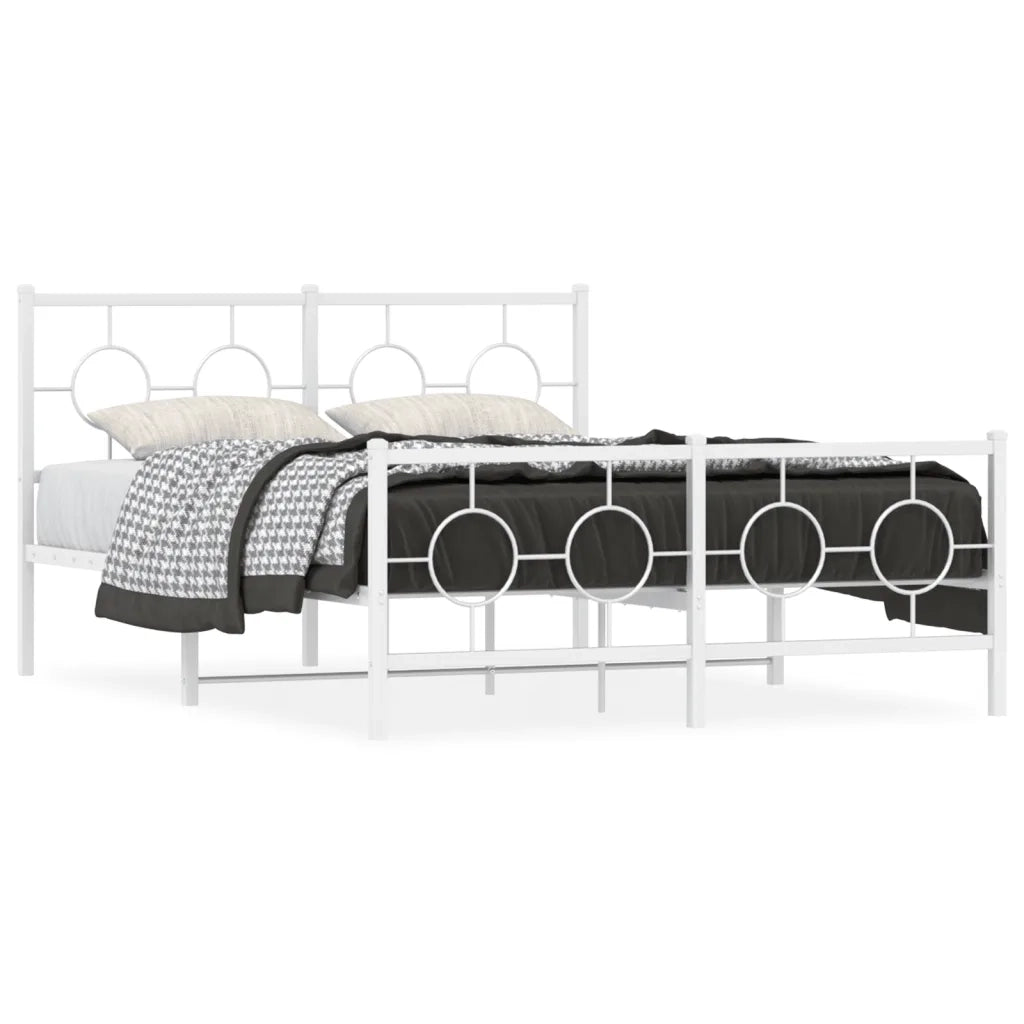 Letto matrimoniale | Letto per adulti | Giroletto con Testiera e Pediera Metallo Bianco 140x190 cm