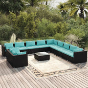 Set Divani da Giardino 12 pz con Cuscini in Polyrattan Nero cod mxl 34620