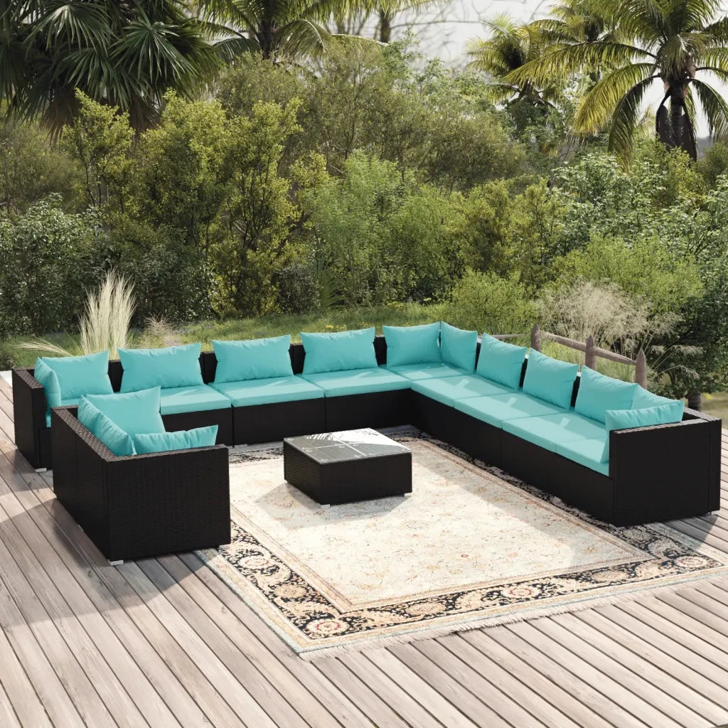 Set Divani da Giardino 12 pz con Cuscini in Polyrattan Nero cod mxl 34620