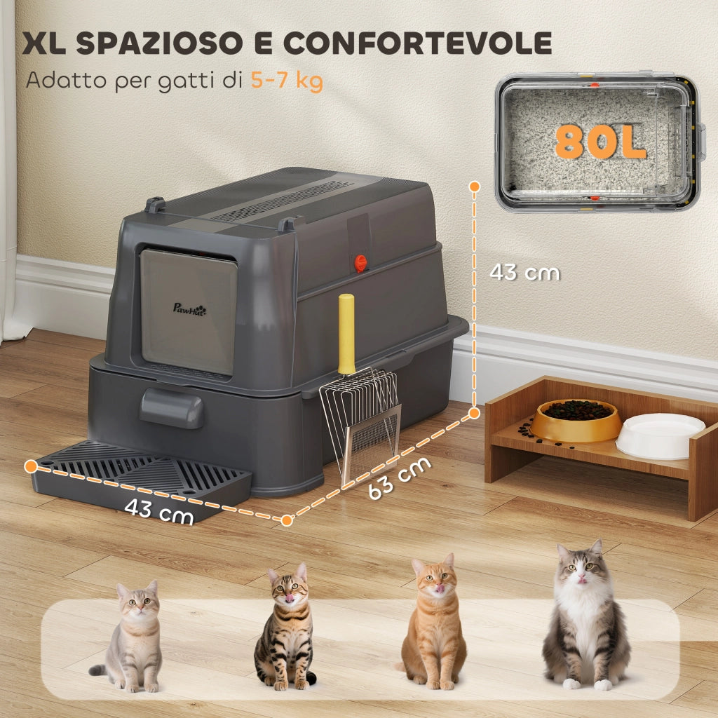 Lettiera per Gatti Chiusa ¨C zephmum ¨C Grigio Scuro, ABS, Acciaio Inox, 63x43x43 cm