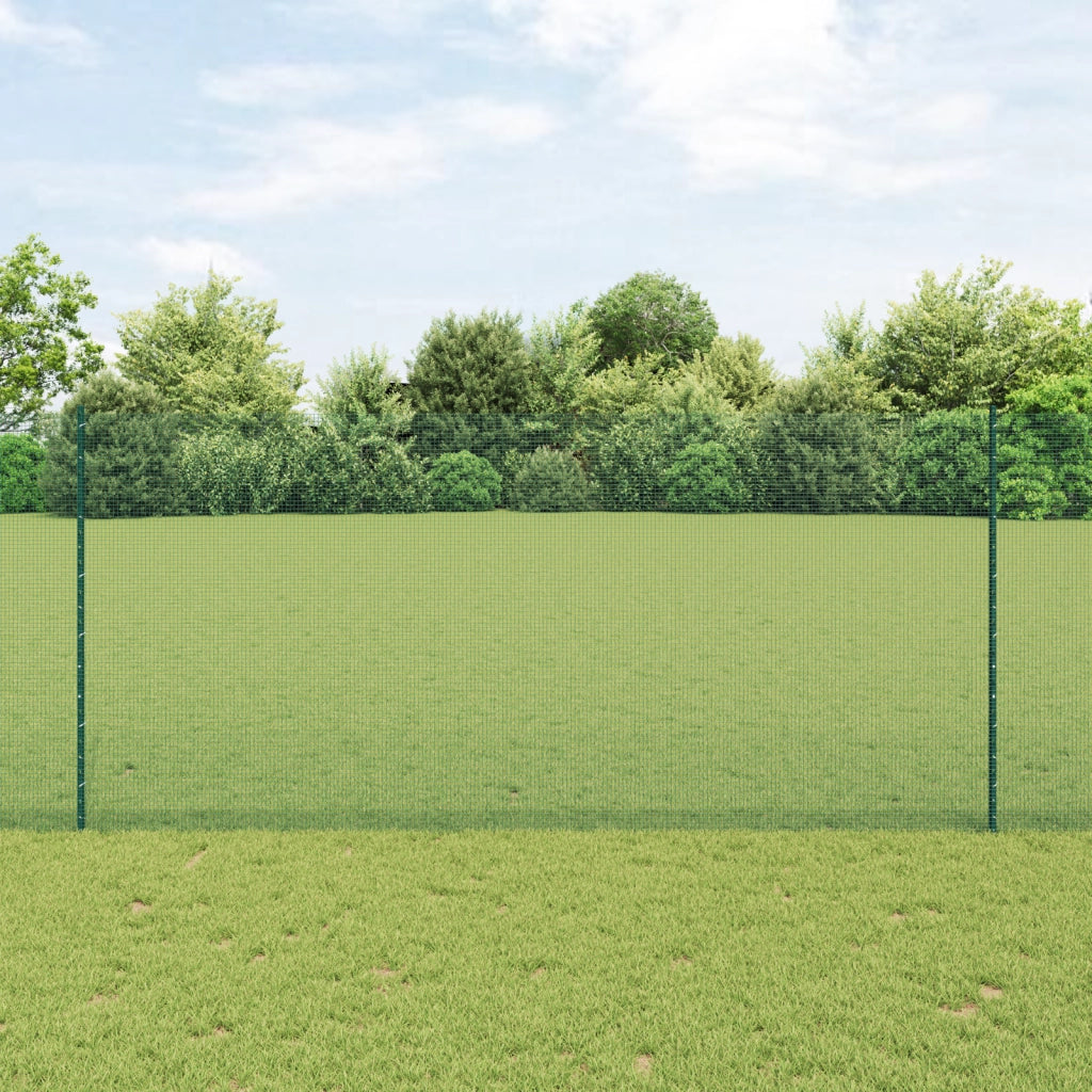 Recinzione in Rete Saldata con 11 Pali U Verde 1.4x25 m Acciaio