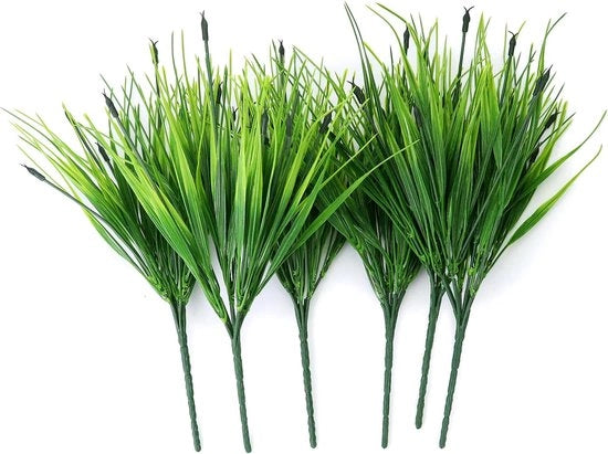 6 pacchi di erba sintetica, piante artificiali, decorazioni, verde, resistente ai raggi UV, per interni ed esterni, casa, ufficio (30-40 cm)