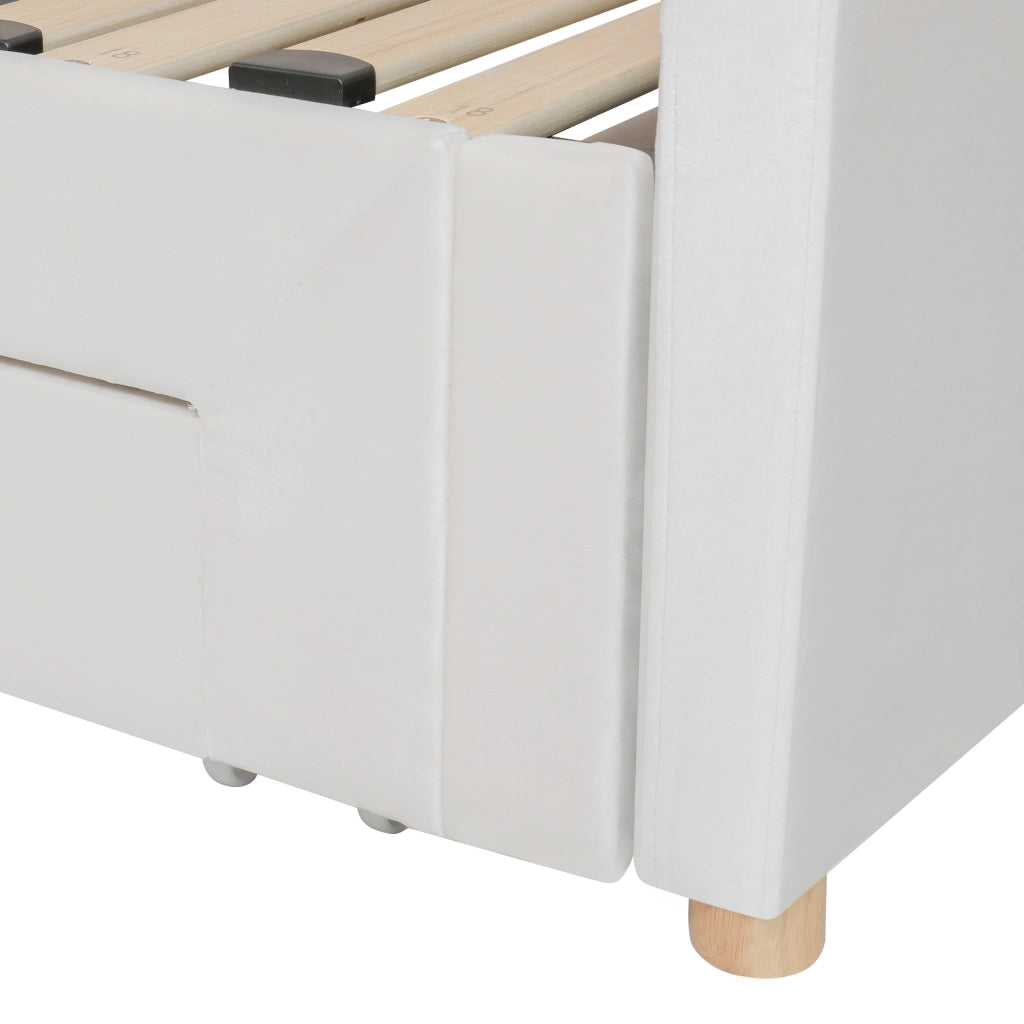 Letto Estraibile 90x200 cm e 180x200 cm; con Cassetti; USB e Type-C in Velluto Beige