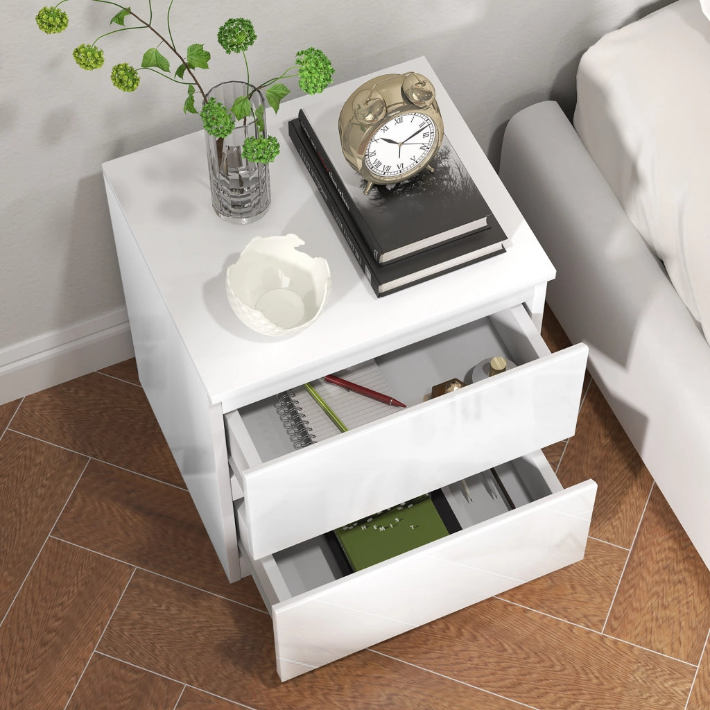Comodino con 2 Cassetti ¨C zephmum ¨C Bianco Lucido 40x34x45 cm