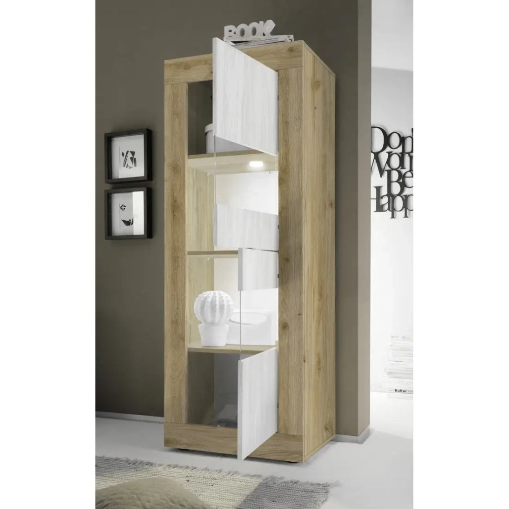 Vetrina design 2 porte collezione ACCESS. Colori bianco e rovere chiaro.