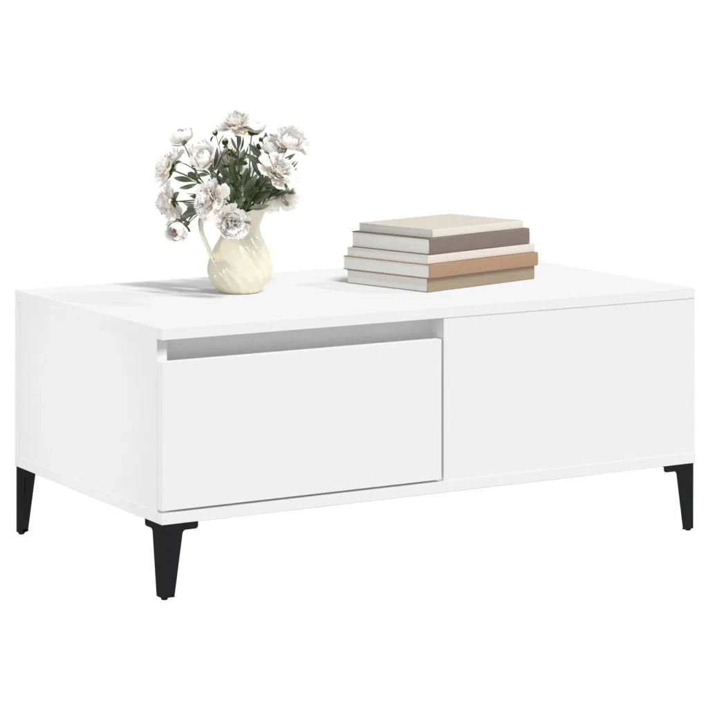 Tavolino da Salotto Bianco 90x50x36,5 cm in Legno Multistrato 821116