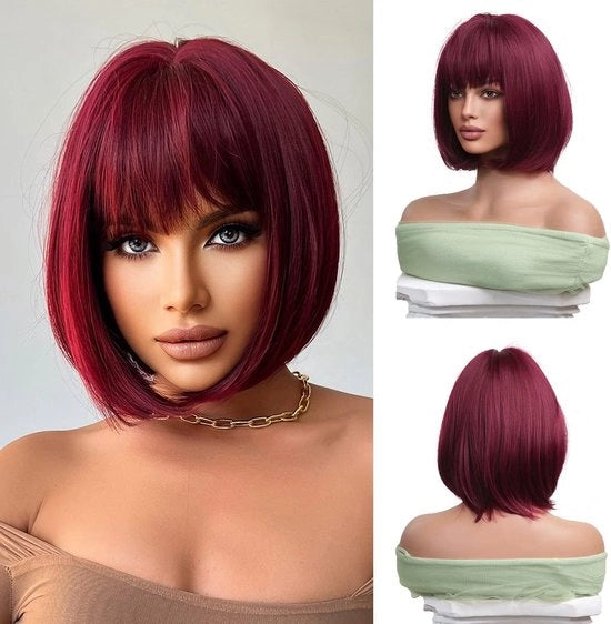 Pruik per Donna - Pruiche per Donna - Neon Capello Corto - per Donne Capello Corto con Frangia Naturale Resistentente al Calore Capello Sintetico per Tutta la Giornata Costume di Fantasia Festa - 30 cm