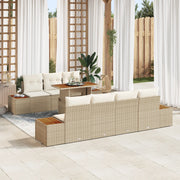 Set Divano Giardino 8 Pezzi con Cuscini Beige Rattan Poly