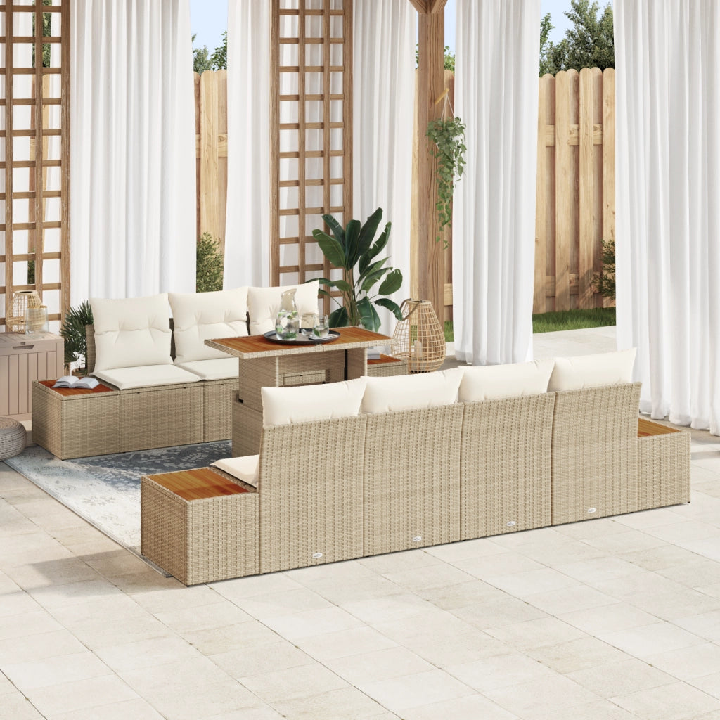 Set Divano Giardino 8 Pezzi con Cuscini Beige Rattan Poly