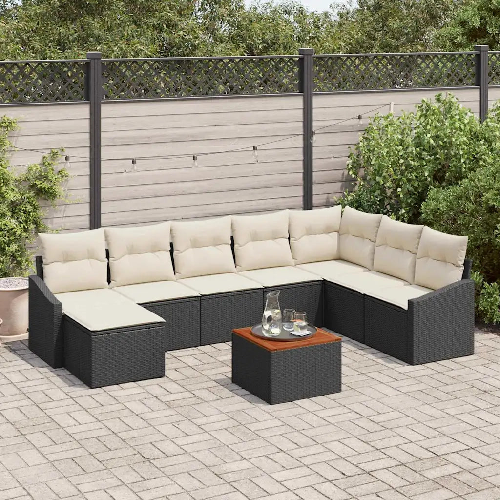 Set Divano da Giardino con cuscino 9 pcs Nero polyrattan 3347866