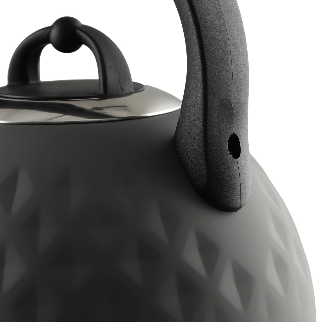 Bollitore a gas e induzione KADAX da 2,5 litri con fischietto, colore grigio acciaio, stile tradizionale.