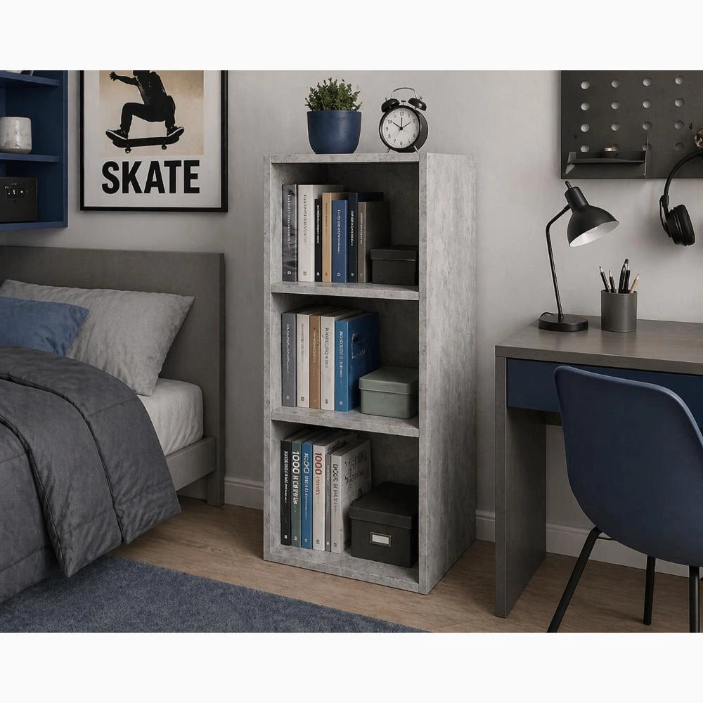 Libreria Scaffale Modulo Aperto 3 Ripiani Portaoggetti 30x24x80H cm Cemento LIB03