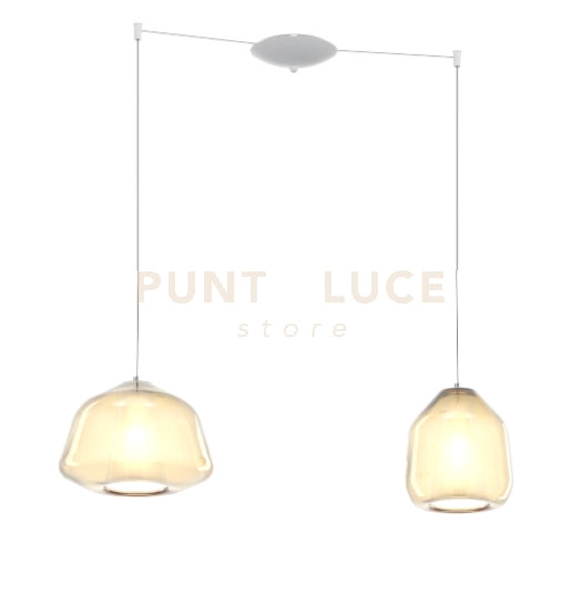 SOSPENSIONE BIANCO 2 LUCI SPOSTABILE VETRI ALPHA + BETA AMBRA 1176BI-S2 S AB-AM