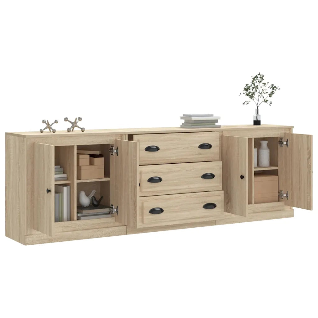 vidaXL Credenze 3 pz Rovere Sonoma in Legno Multistrato