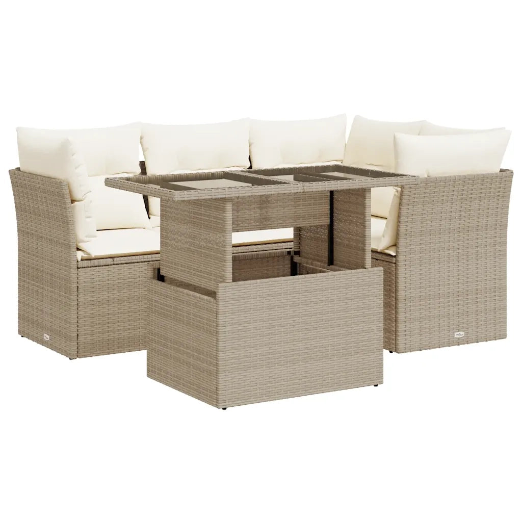 Set Divano da Giardino 5 pz con Cuscini Beige in Polyrattan 3326149
